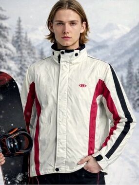 MARKER Off White with Red and Black Stripes Ski Snowboard Sporty Jacket Medium